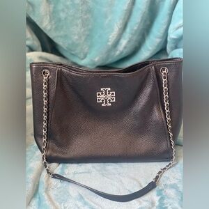 Tory Burch Black Leather Purse with Silver Hardware